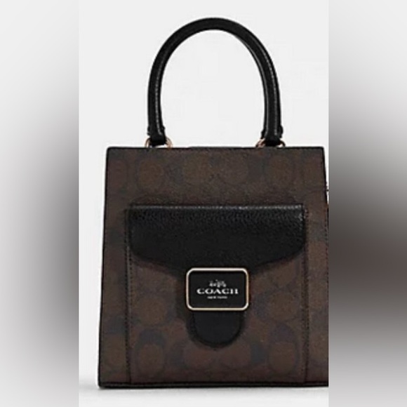 Coach Mini Pepper Crossbody In Signature Canvas Brown / Black  EUC - Picture 1 of 17